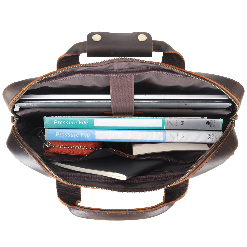 Crazy Horse Leather Cow Skin 15.6 Inches Laptop Briefcase Messenger Business Bag Men Genuine Leather Computer Laptop Briefcases