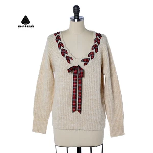 Winter Autrumn Luxury Women's Knitted Wool Coat Elegant Outerwear Unique Design Collar Casual Pullover Sweater