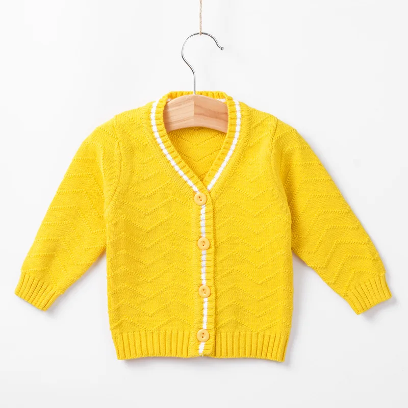 Pure color spring and autumn V-neck baby sweater baby girls knitted cardigan sweater