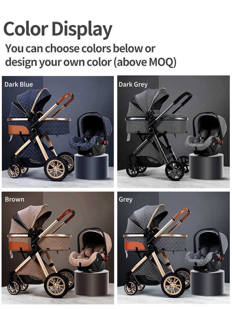 Multifunction 3 in 1 Baby Stroller High Portable Lightweight Travel Pram Foldable Linen & Alloy Material Five-Point Safety Belt