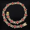 Chaîne 8 maillons en verre coloré diamant rouge doré avec fermoir diamant