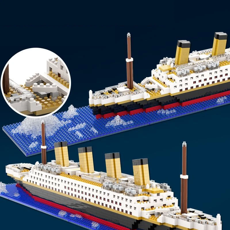 Titanic Creative Luxury Iceberg Cruise Ship Boat Wreck Set City Diy Model  Building Blocks Bricks Toys for Children Adult Gift