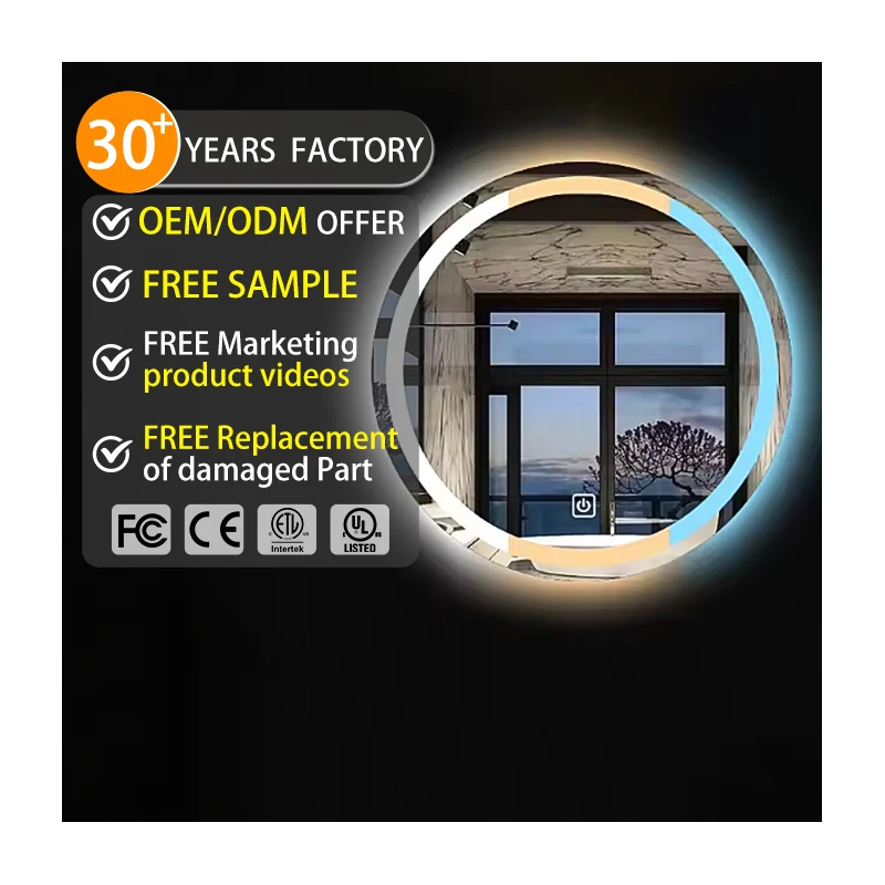 Espejos Redondos Frameless 600mm800mm Dresser Touch Screen Led Round Vanity Makeup Mirror for Villa Bathroom