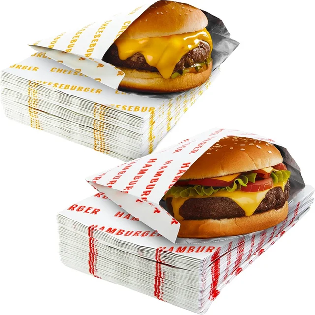 Disposable Plastic To Go Hamburger bag &Stickers Easy Tear Hamburgers Packing Plastic Burger Containers to Carry Cake