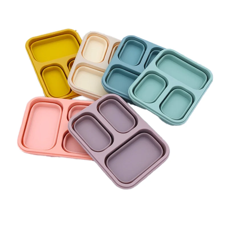 Customized Foldable Portable Silicone Lunch Box Food Grade Drop Resistant Heatable Microwavable Preservation for Outdoor Picnic