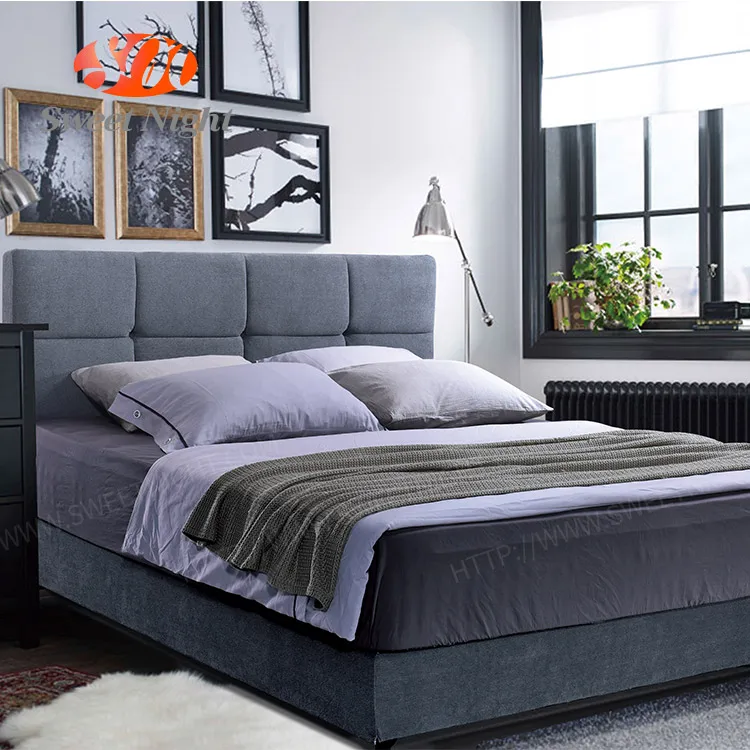 High quality bedroom furniture bed luxury high bedside fabric bed latest modern double bed