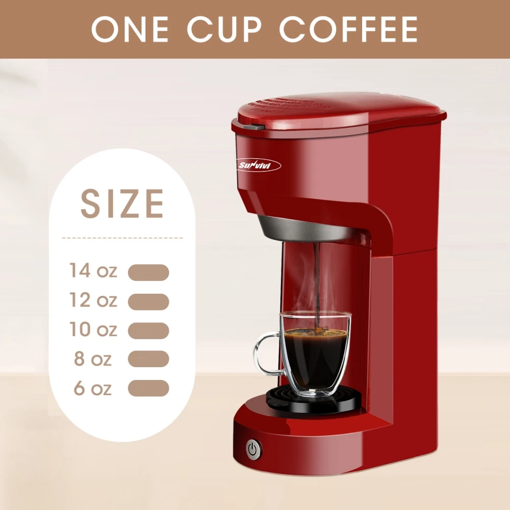 2 In 1 Single Coffee Maker Red 14 Oz Electric Automatic Single Cup