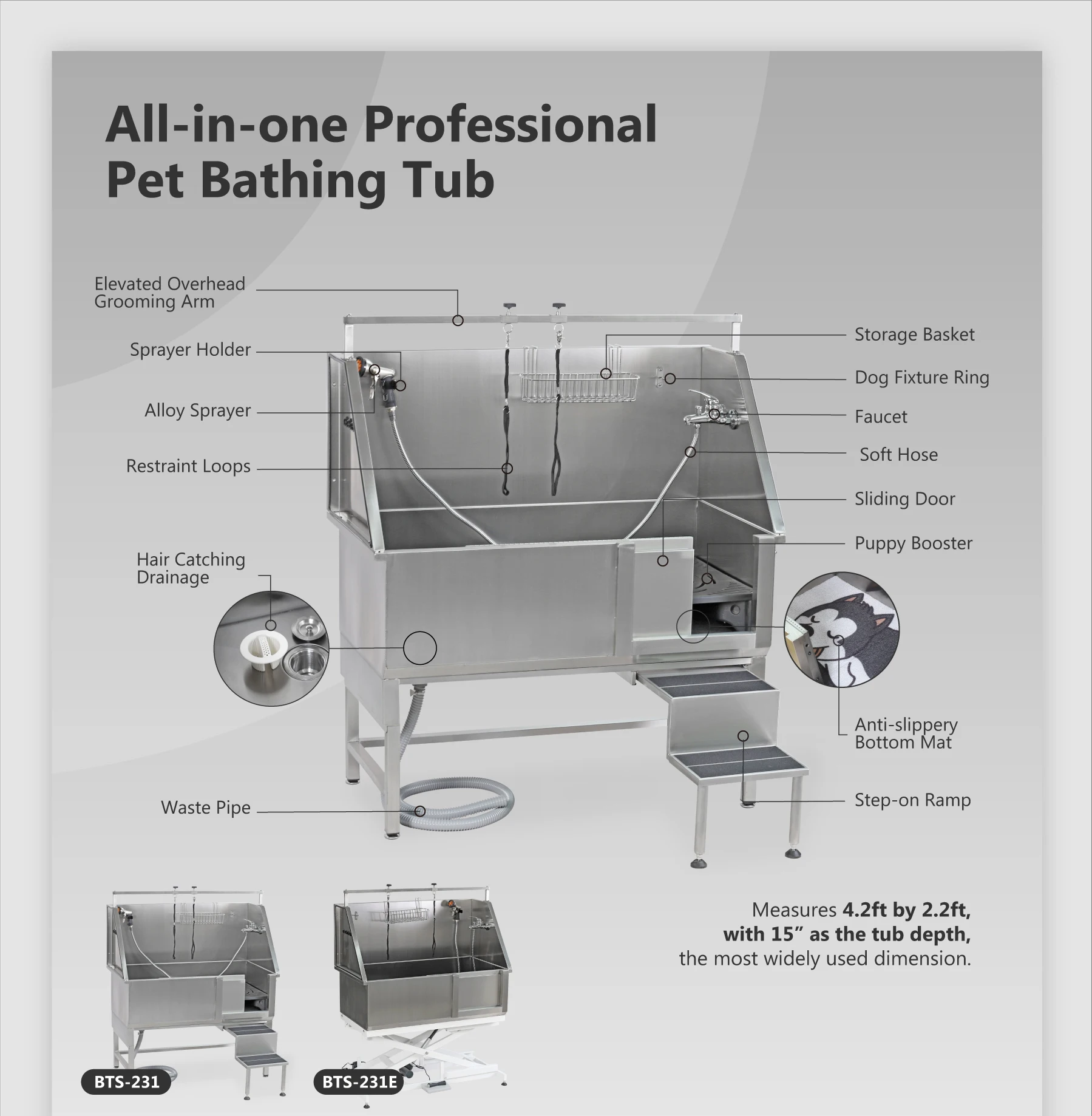 Image showcasing BTS-231 Stainless-Steel Pet Bath Tub - Professional & Durable