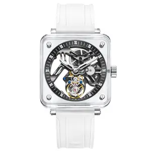 Timebalife Rubber Watch Fashion Low Profile Tourbillon Mechanical Couple Watch Double-Sided Skeleton Tourbillon Mechanical Watch