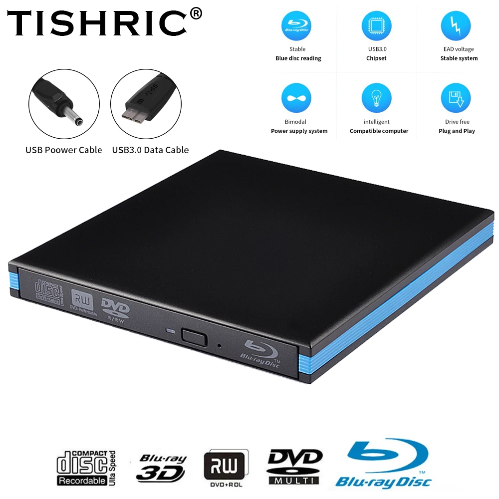TISHRIC External Blu-Ray Drive USB 3.0 for Windows & MacBook - DVD