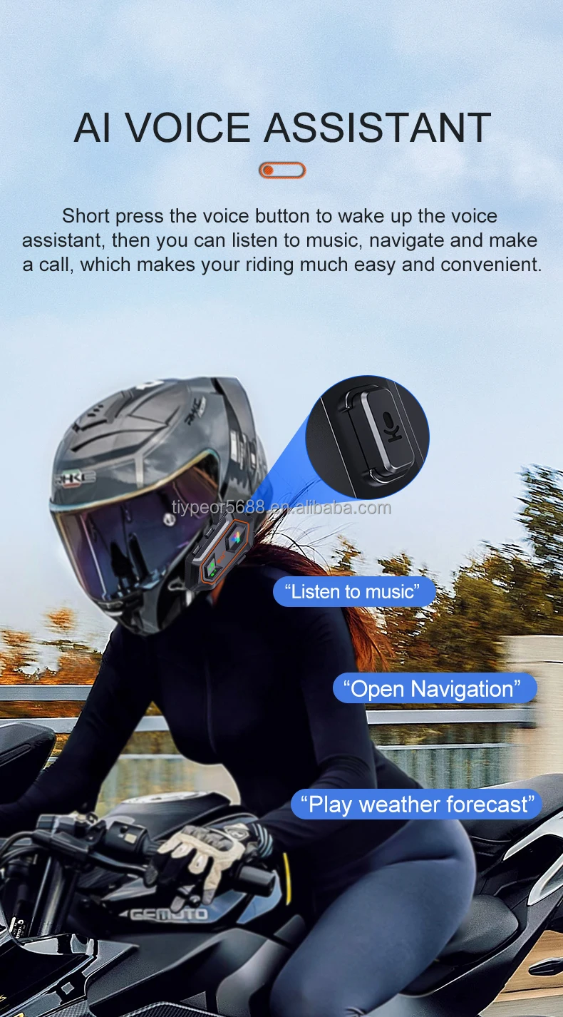 product tiypeor motorcycle helmet bluetooth interconnect earphone long battery headset for 2 riders 1000 meters intercom waterproof ipx6-5