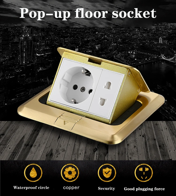 Factory - made embedded information box multifunctional universal three - hole power socket gold copper pop-up floor socket
