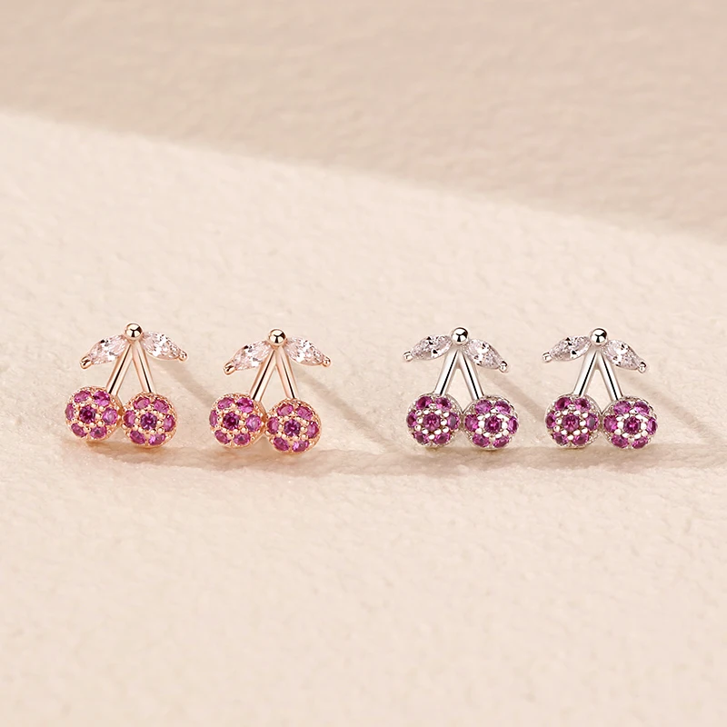 Factory Direct Sales Summer Cherry Design 925 Sterling Silver Women Fashion Small Earring Stud Jewel(图7)