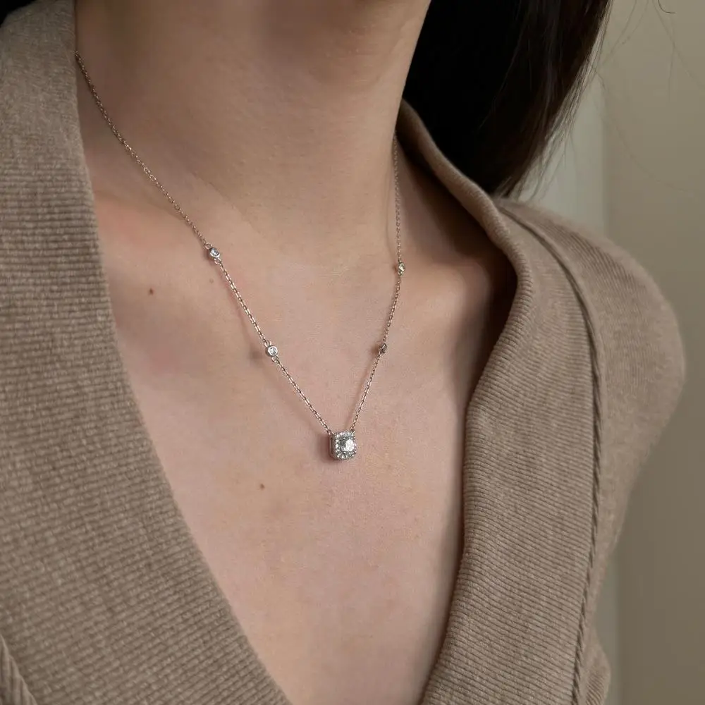 KAKODIY Women's Trendy Style 925 Sterling Silver Square 5A Zircon Adjustable Necklace detail 1