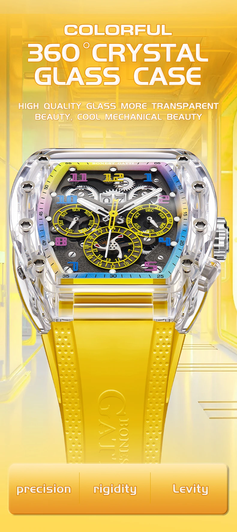 Tourbillion Fashion Clock Multi Function Display Mens Automatic Mechanical Watches Top Brand Luxury main image 1