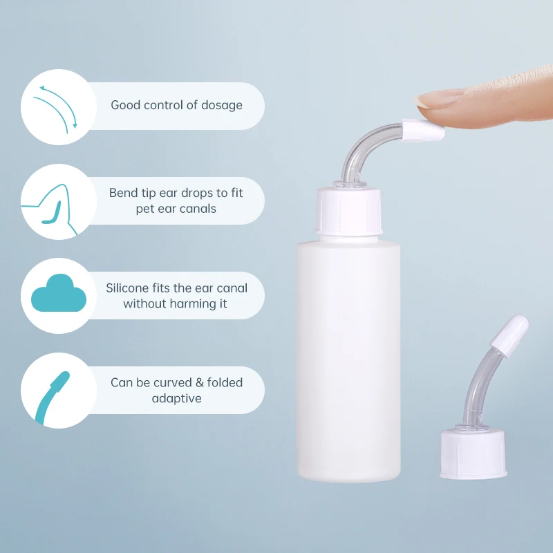 Empty 60ml 100ml Squeeze Cylinder Shape Hdpe Ear Cleaning Liquid Bottle With Silicone Needle Tip Applicator Pet Care Use Bottle