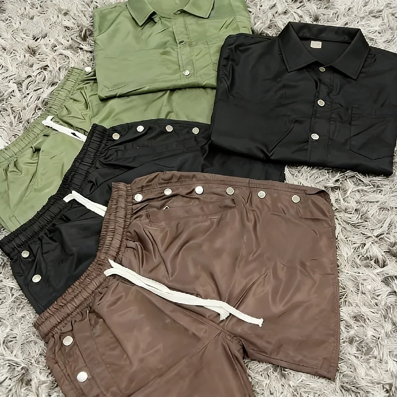 Custom Men's Summer Hot Sale Fashion Nylon Spandex Tracksuits High Neck Sweatshirts Shorts Sport Set gallery 4
