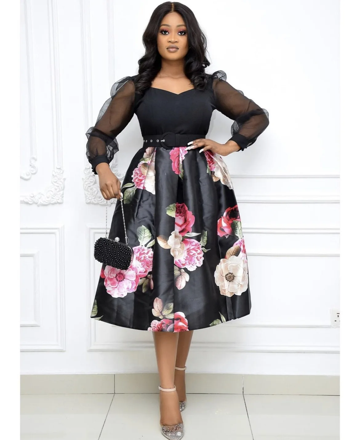 Large flower outlet print dress