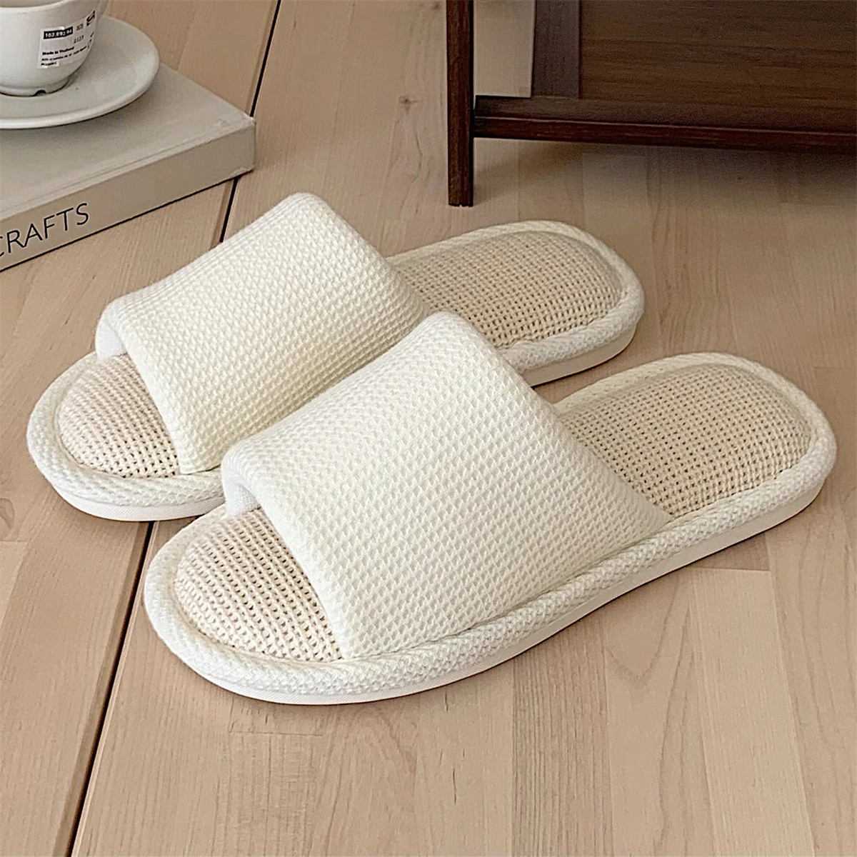 Pantofole da donna in velluto a coste, con punta aperta, in memory foam