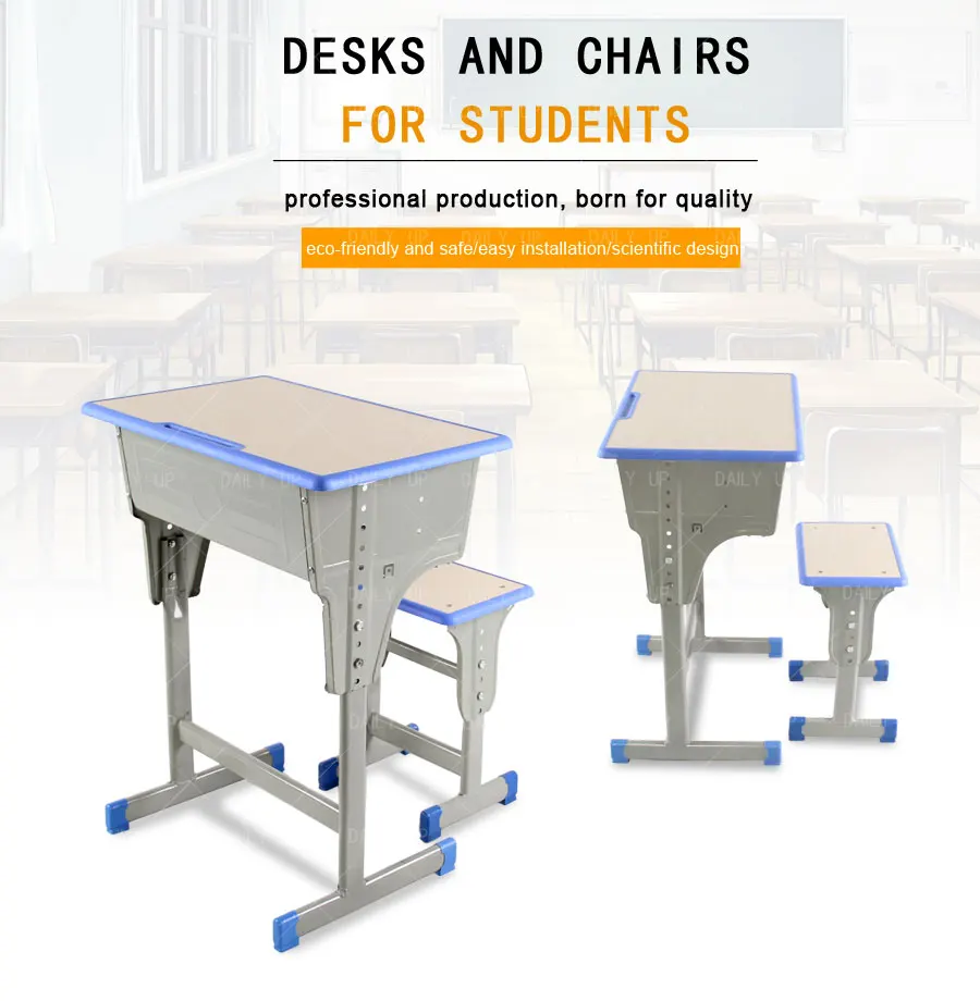 School 2 People Desk And Bench Wooden Primary School Tables and Chairs University Furniture