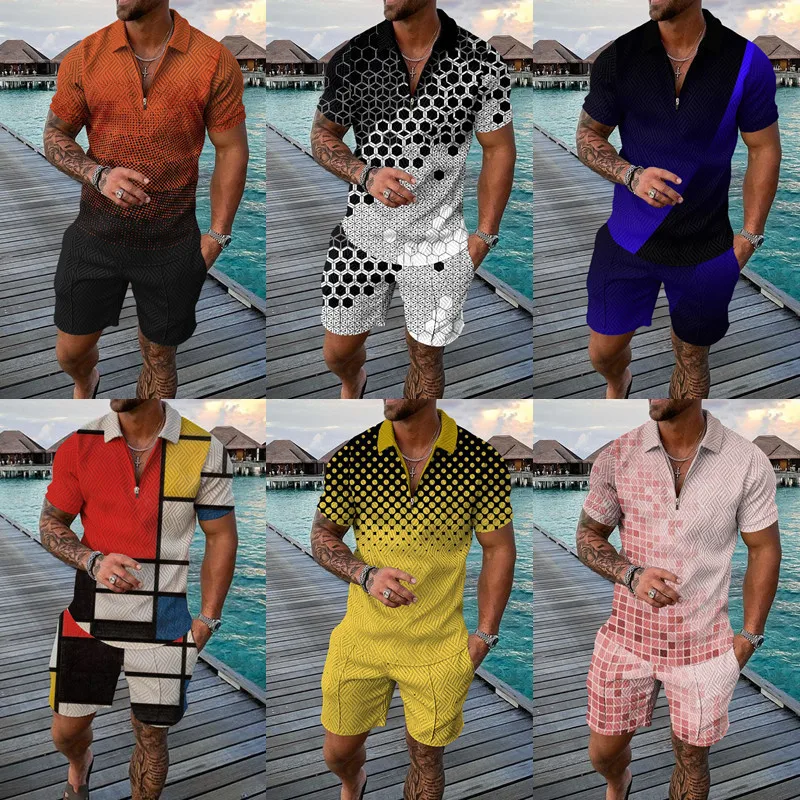 M9041 Groothandel Zomer Mannen Sport Trainingspakken 2 Stuks T-shirts Shorts Sets Mans Casual Mode Korte Sleeve337_voghion.com