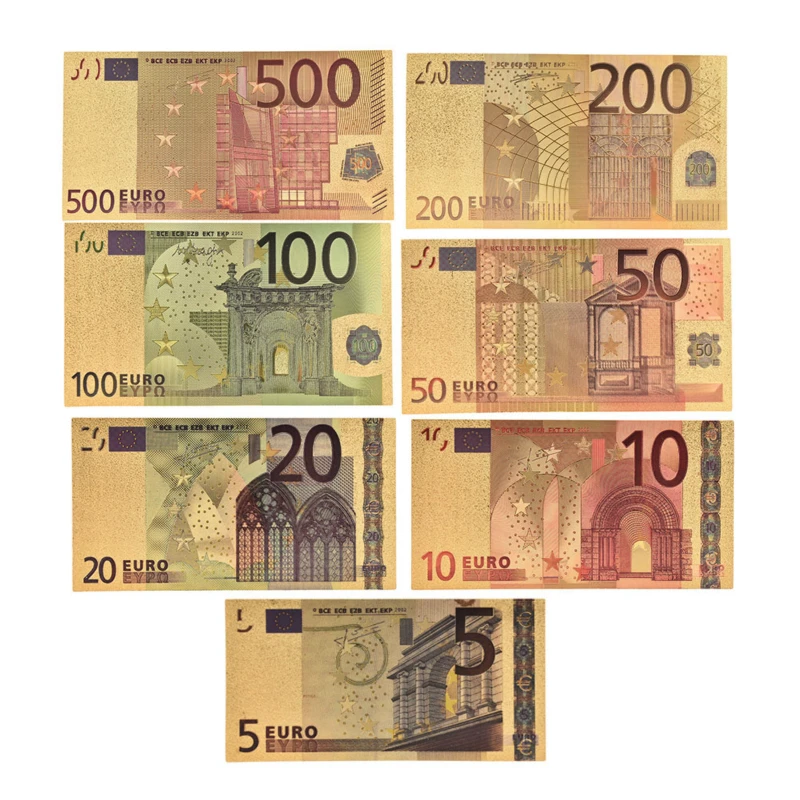 7 pz/lotto 5 10 20 50 100 200 500 euro banconote d'oro in 24k oro