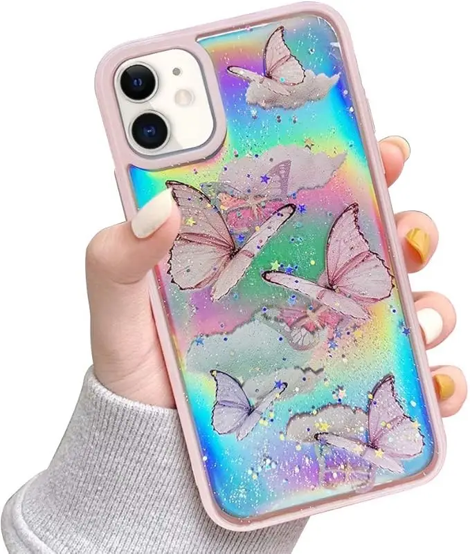 Laudtec Cute Butterfly Design Laser Bling Glitter Case for iPhone 16 Cute Sparkly Shiny Gem Crystal Luxury Clear Protective Case factory