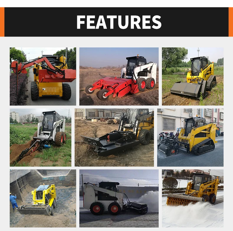 Farm Wheel Skid Steer Loader With Attachments Small Cabin Mini Skid