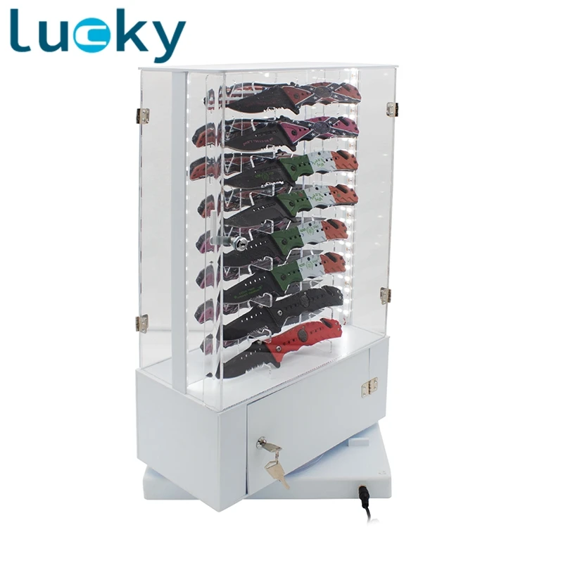 Custom Counter Top Rotating Scissor case Professional Acrylic Knife Display case for Wholesale