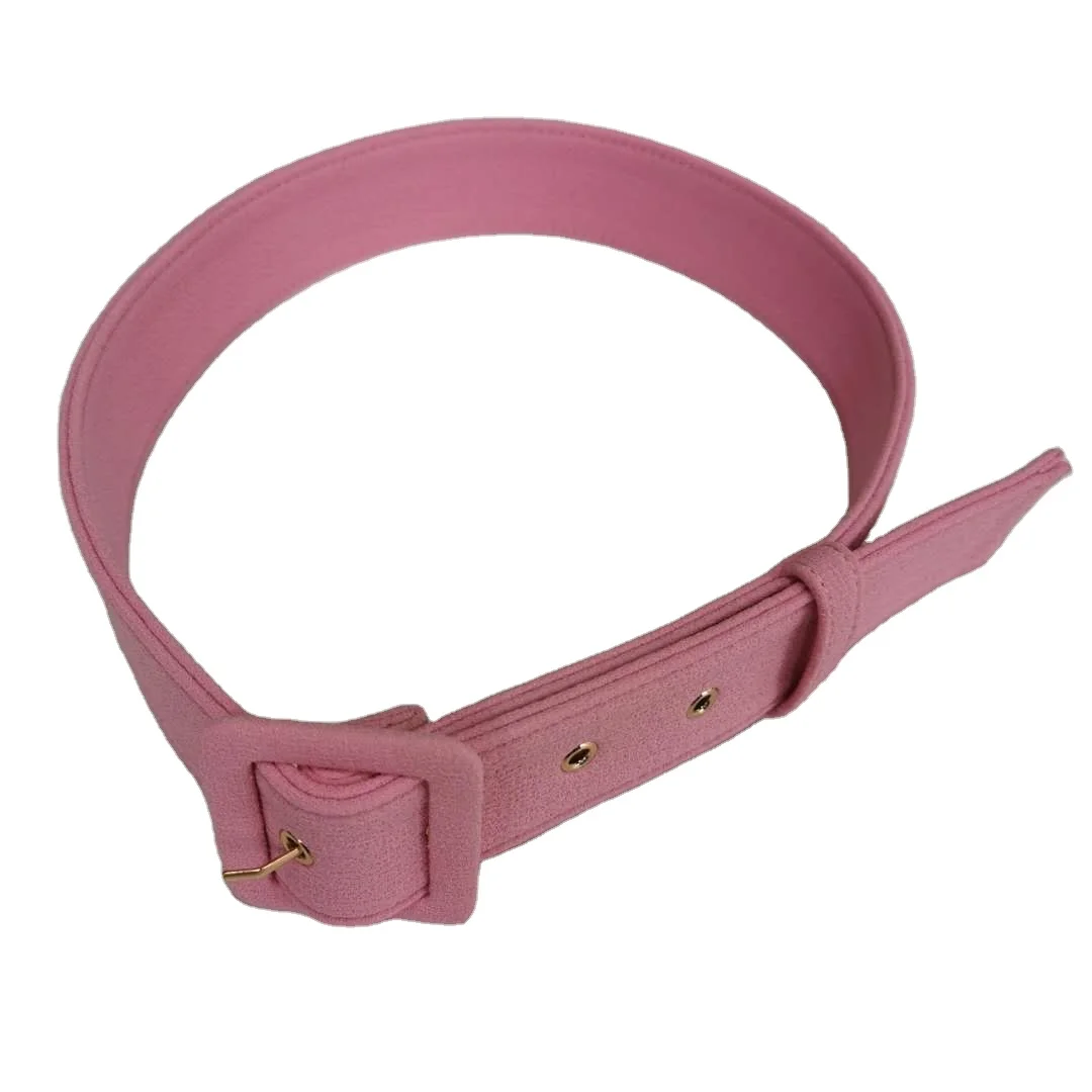 Rose Red Cotton Fabric Dress Waist Belt With Metal Square Pin Buckle