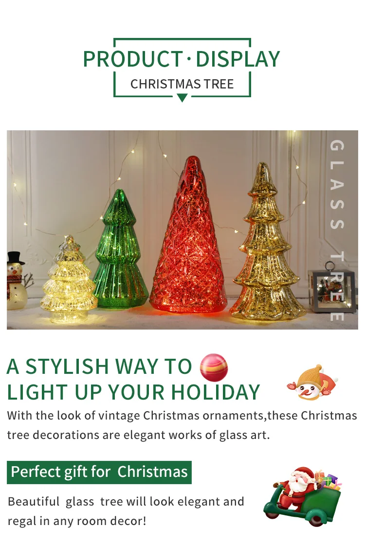 Hot sale Led gold glass Christmas tree home decoration item factory