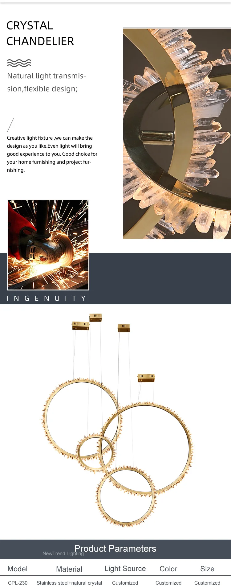 cpl 230 modern minimalist style circular crystal chandelier living room dining room decorative led pendant light  -1