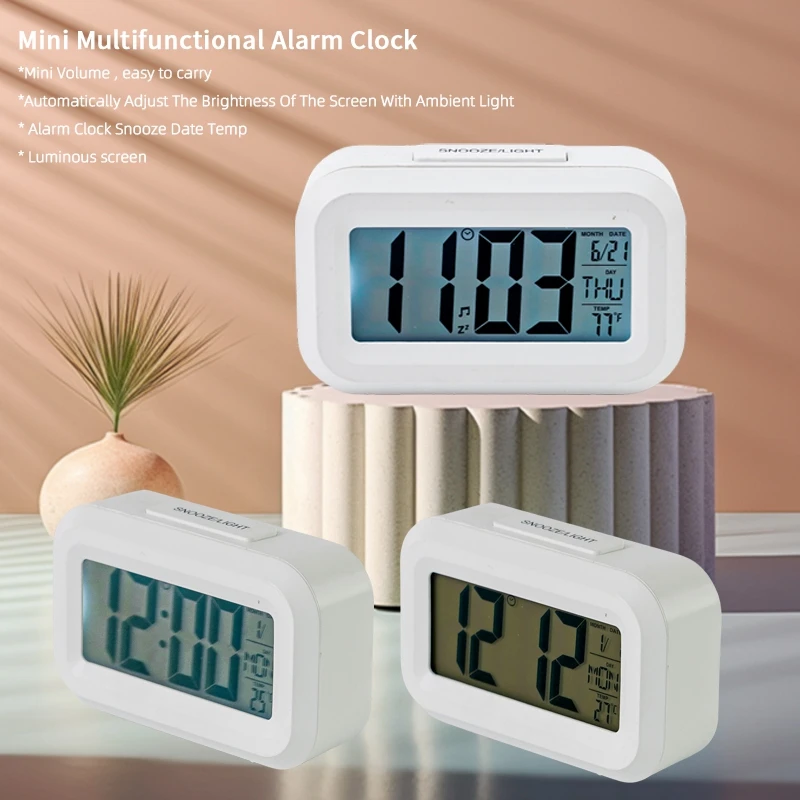 Electronic LED Clock White Timer Calendar Multi-function Small Size Digital Alarm Clock