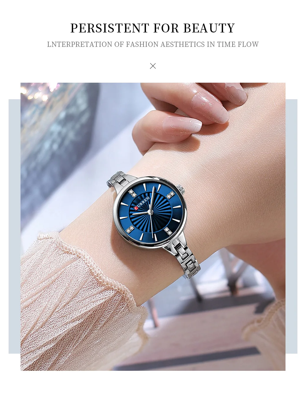 CURREN 9097 Women's Casual Quartz Watch Elegant Simple Design Waterproof Stainless Steel Strap Fashion Business Wristwatch Lady