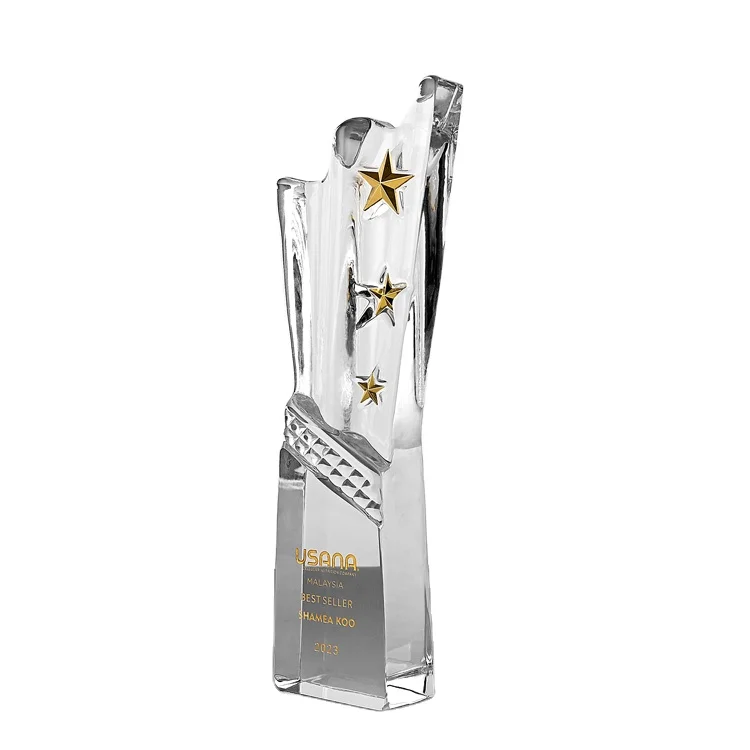 Shining Crystal Crafts Custom Trophy Award K9  Glass Awards With Metal Star Award  Meeting Gift Sports