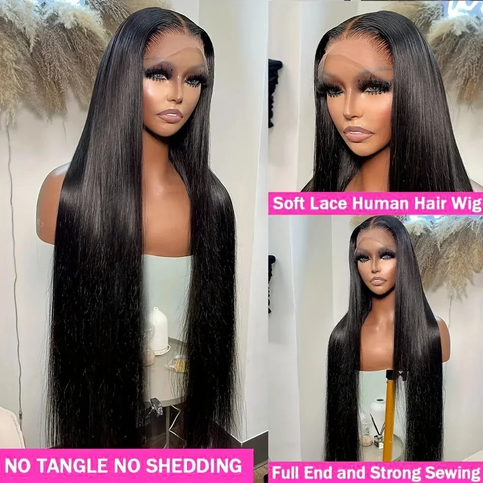13x6 HD Lace Frontal Echthaar-Perücken, knochengerade, transparente Lace-Front-Perücken für Frauen, vorgezupft, 200 % Dichte_voghion.com