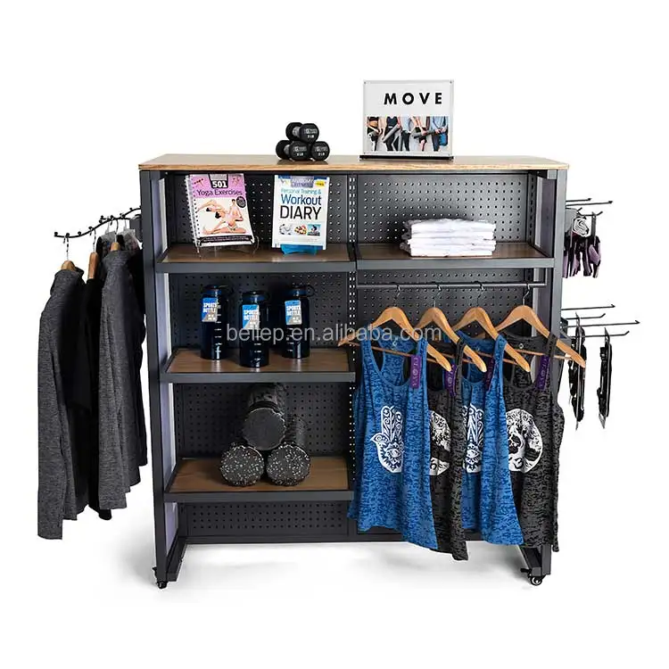 Modern Modular Metal Pegboard Display Rack Adjustable Gondola Shelves Clothing Store Display