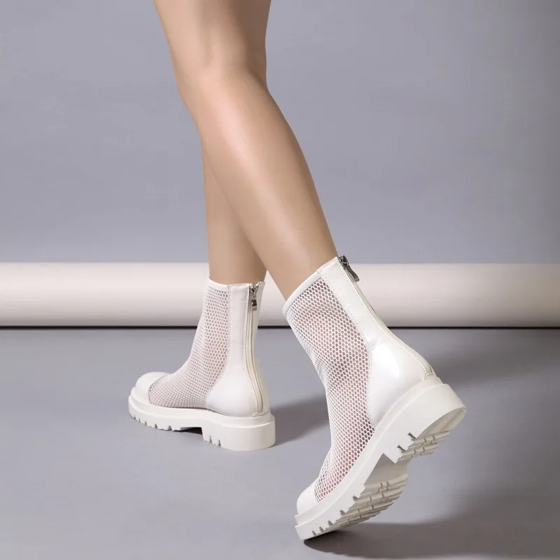 B2 Flat Mesh Ankle Boots - Black and White Chunky Sole