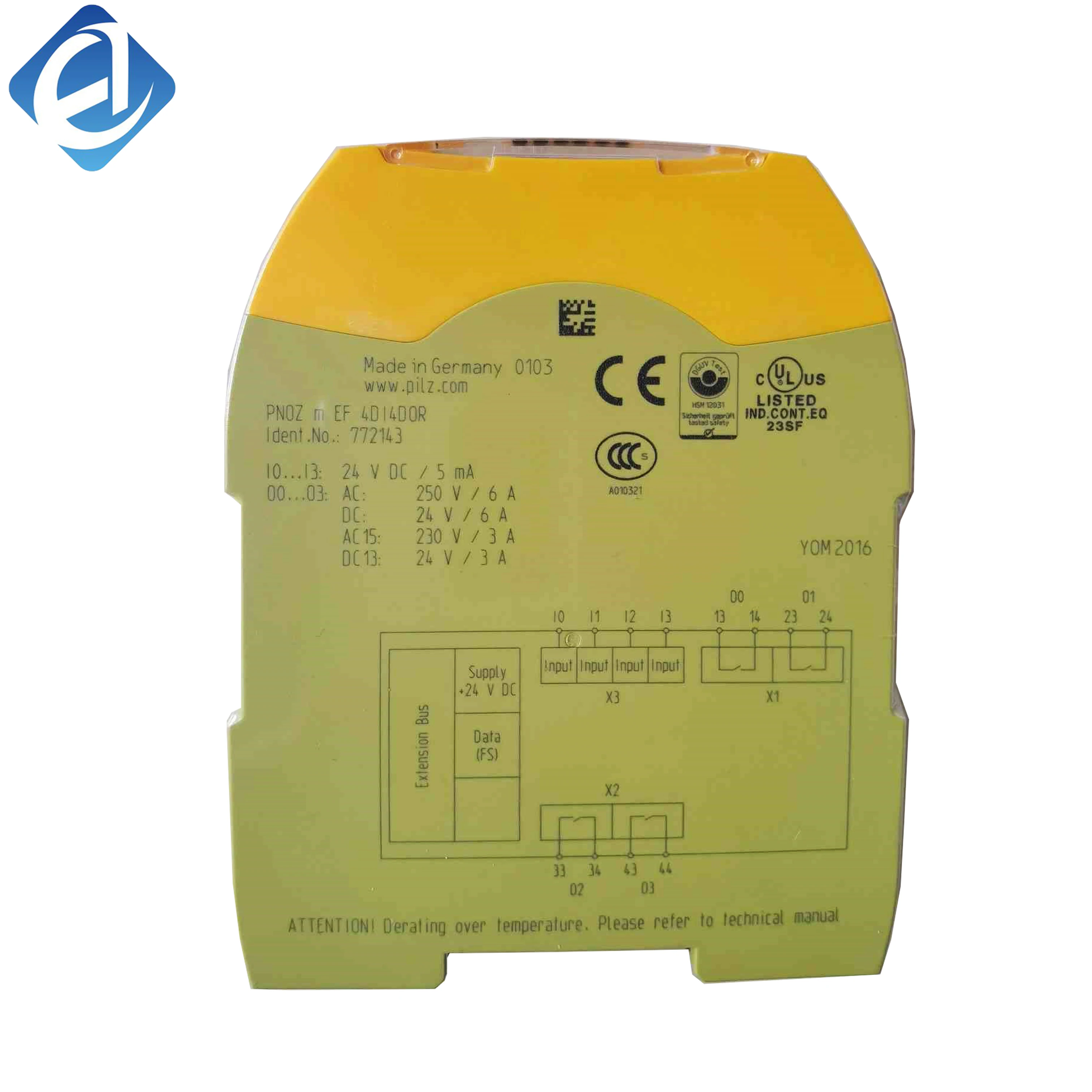 New Original Pilz 772143 Safety Controller, PNOZmulti 2 Series. Applied to industrial machinery emergency stop, safety door and light curtain monitoring. 24VDC power supply, DIN rail mounting, expandable interfaces, stable performance