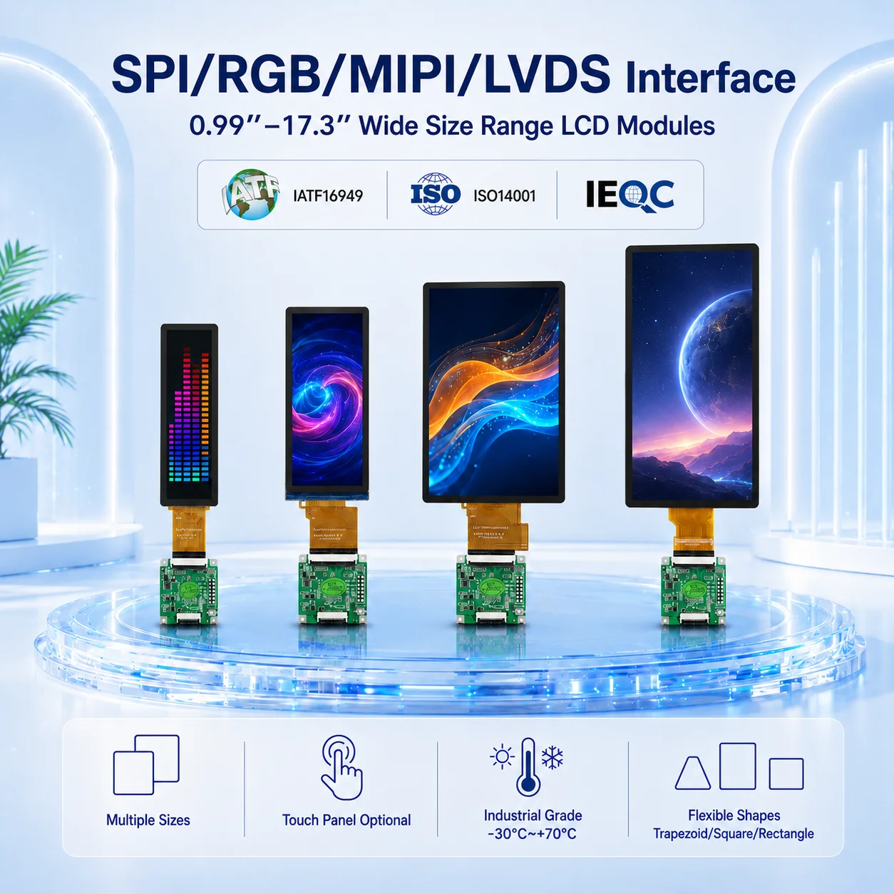 MIPI Rgb Spi Lvds EDP Interface 1.6 2.8 3.0 4.3 6.86 7.84 9.31 11.16 Inch Small Color Display Panels Touch Screen TFT LCD Module