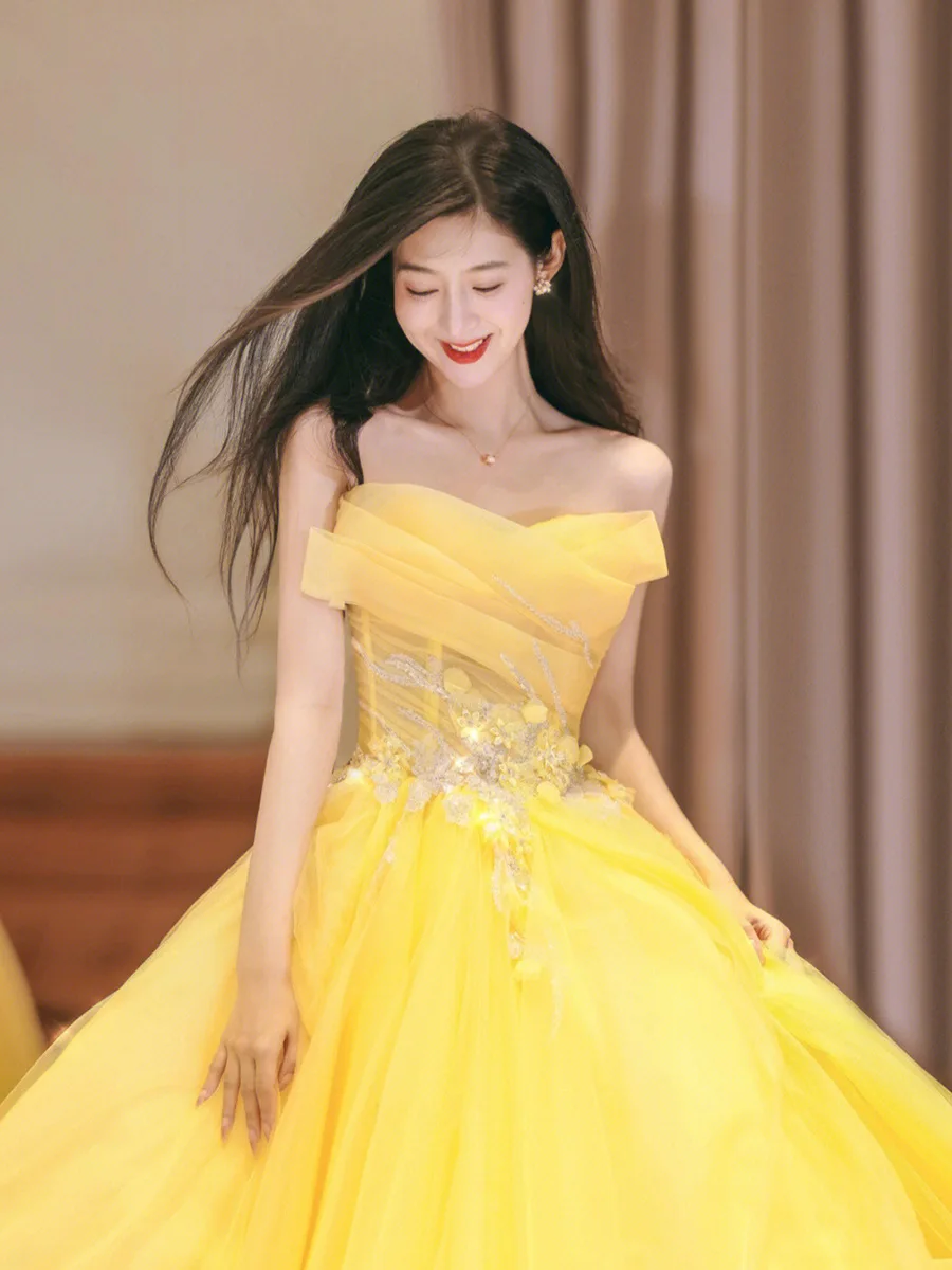Shop S0559H Yellow Short Bridal Tube Top Tutu Skirt Dress