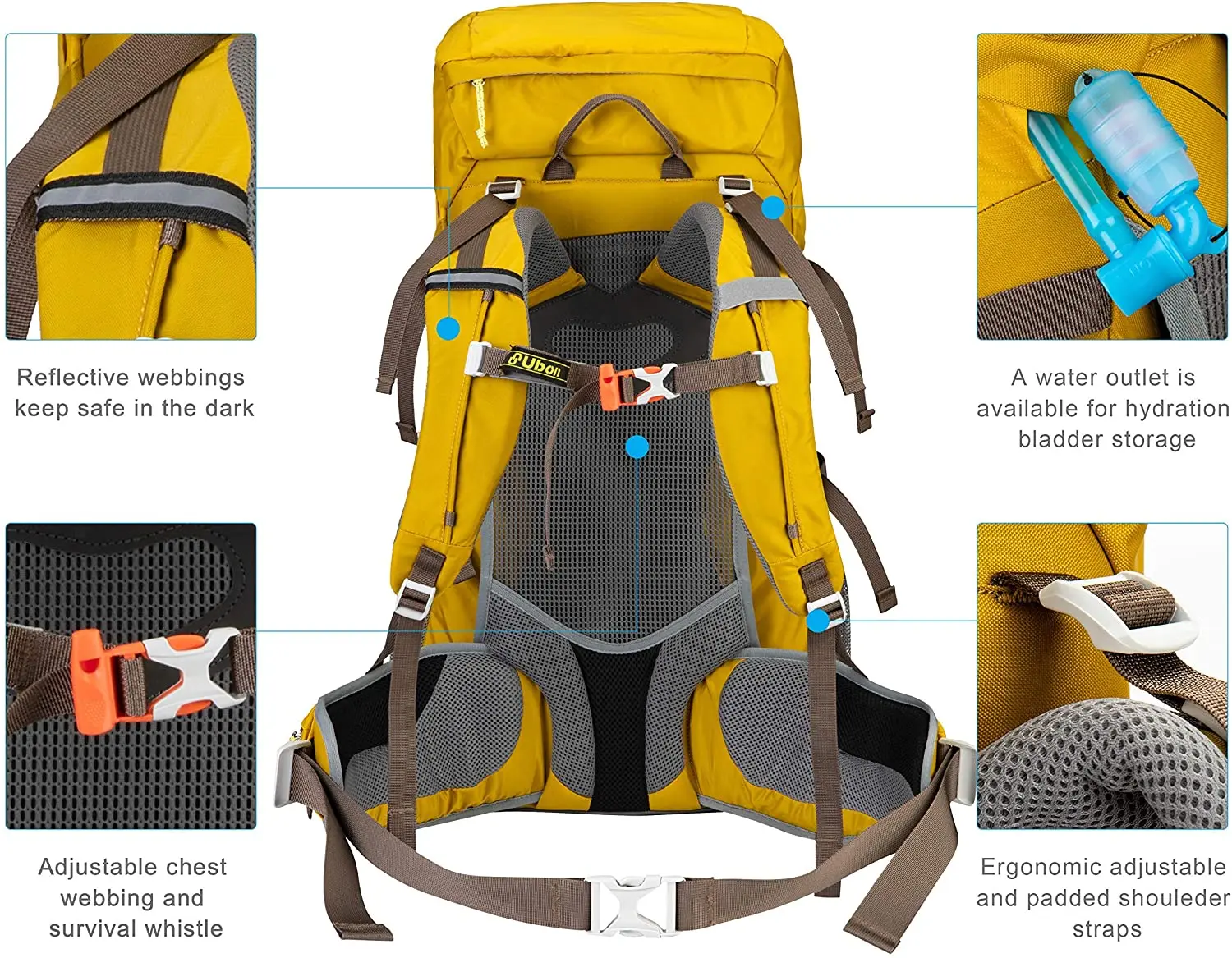 Durable 50L Hiking Backpack Camping Outdoor Rucksack Travel Trekking Bag