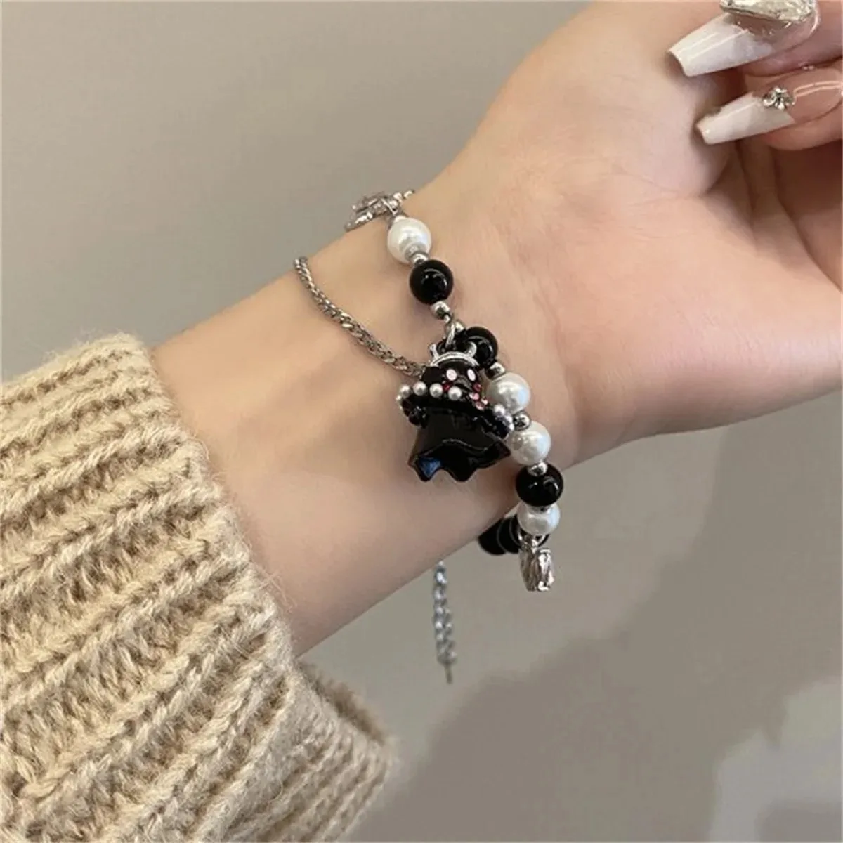 Bracelet Hip Hop Étoile Cristal Pentagramme - Perles Et Charme Métal - Style Esthétique Mignon - Taille Réglable