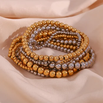Dreamshow Fashion Jewelry Bracelets & Bangles 18K Gold Plated Stainless Steel Beaded Bracelets Women