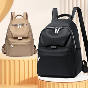 New Design Outdoor Lightweight Lady's Backpack Large Capacity Litchi Pattern Student PU Leather Nylon Lining Zipper Closure