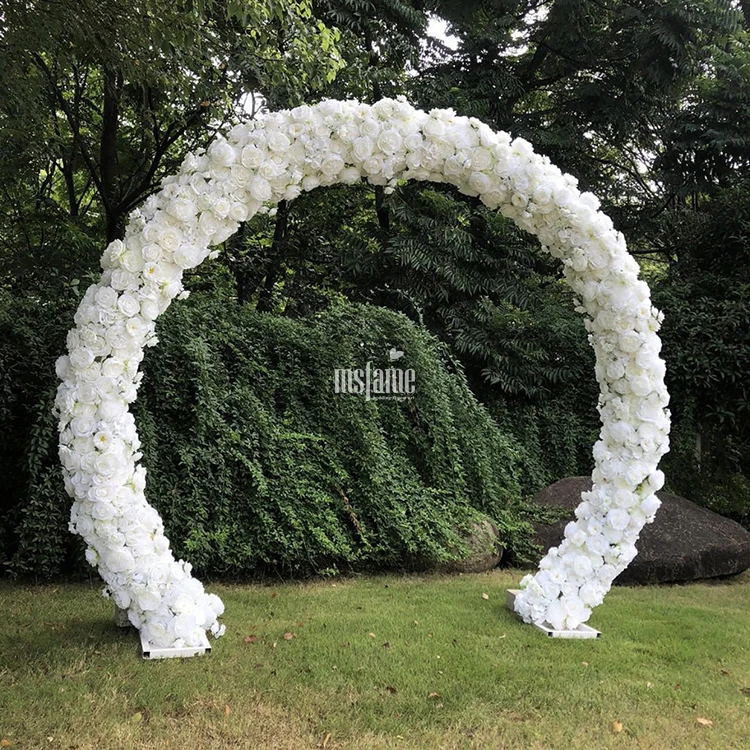 msfame fiori artificiali decorazione rotondo metallo argento matrimonio  semicerchio arco fiore