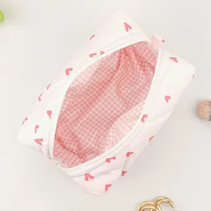 Professional Women Cute Custom Logo Make up Organizer Makeup Pouch Cotton Printed Quilted Cosmetic Bags
