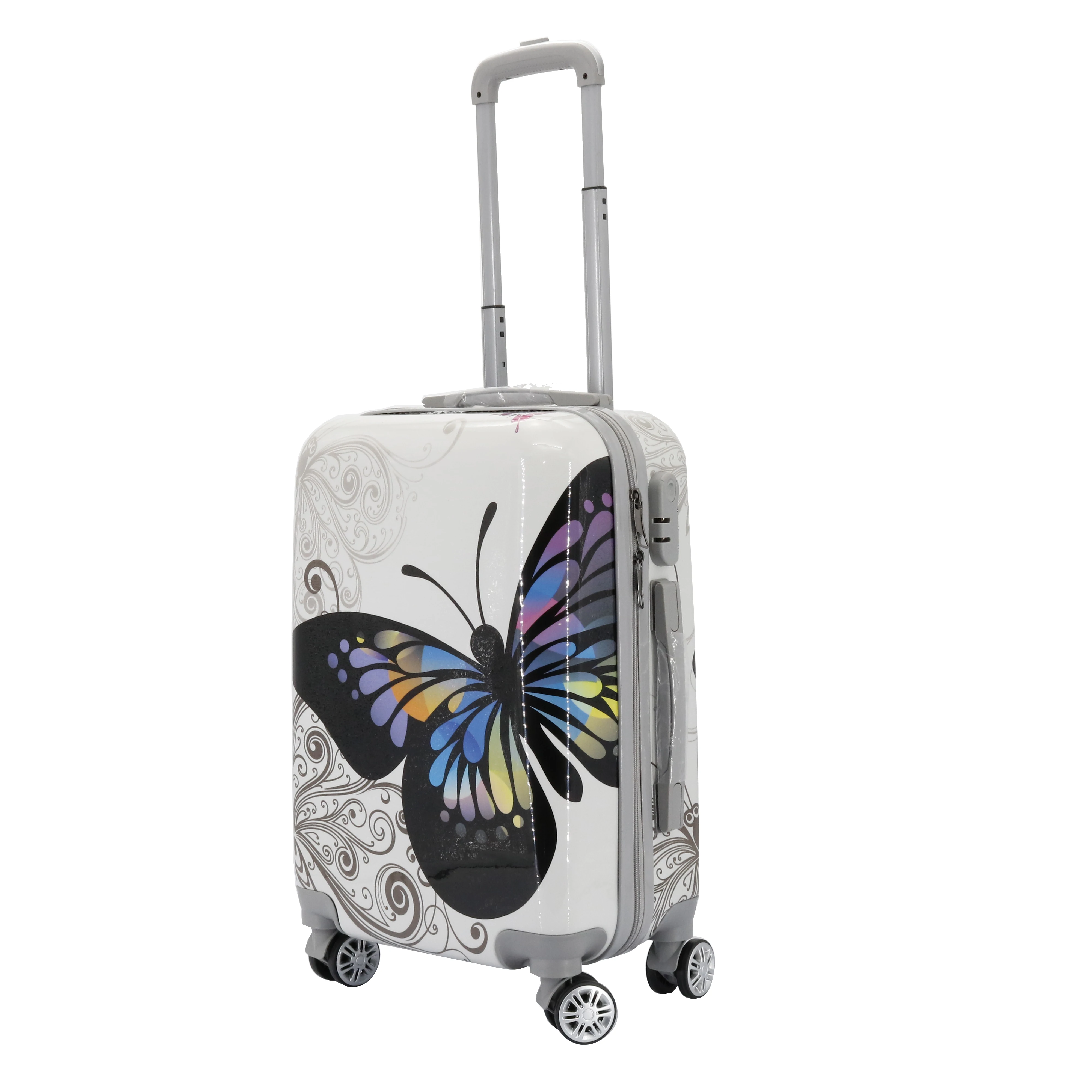 Wholesale Printed Butterfly Trolley Dark Grey 12/14/16/20/24/28  Inch ABS+PC Custom Luggage for Girls