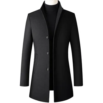 Winter Wool Jacket Men's High-quality Wool Coat casual Slim collar wool coat Men's long cotton collar trench coat Breathable