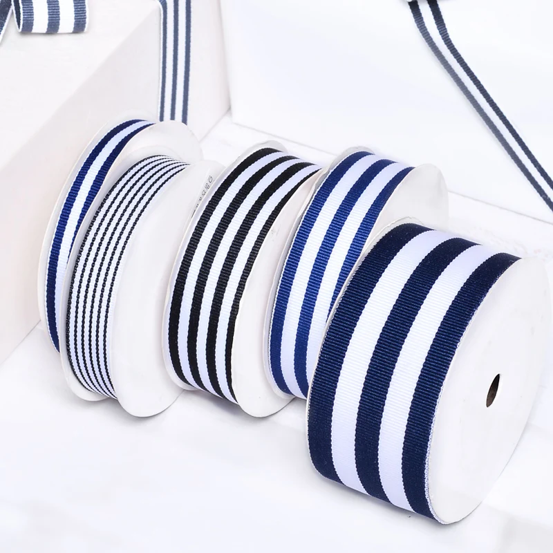 Ribest Blue And White Custom Polyester Woven Stripe Ribbon For Gift